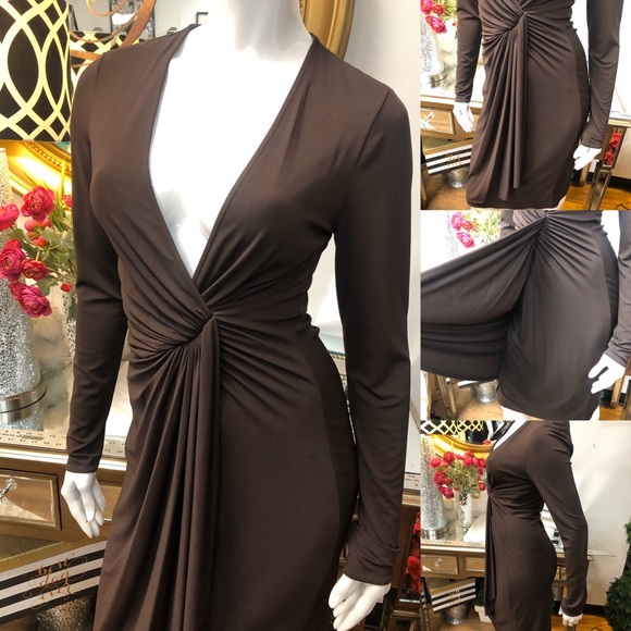 GUCCI Brown Twist Front Long Sleeved Dress - Picture 3 of 8